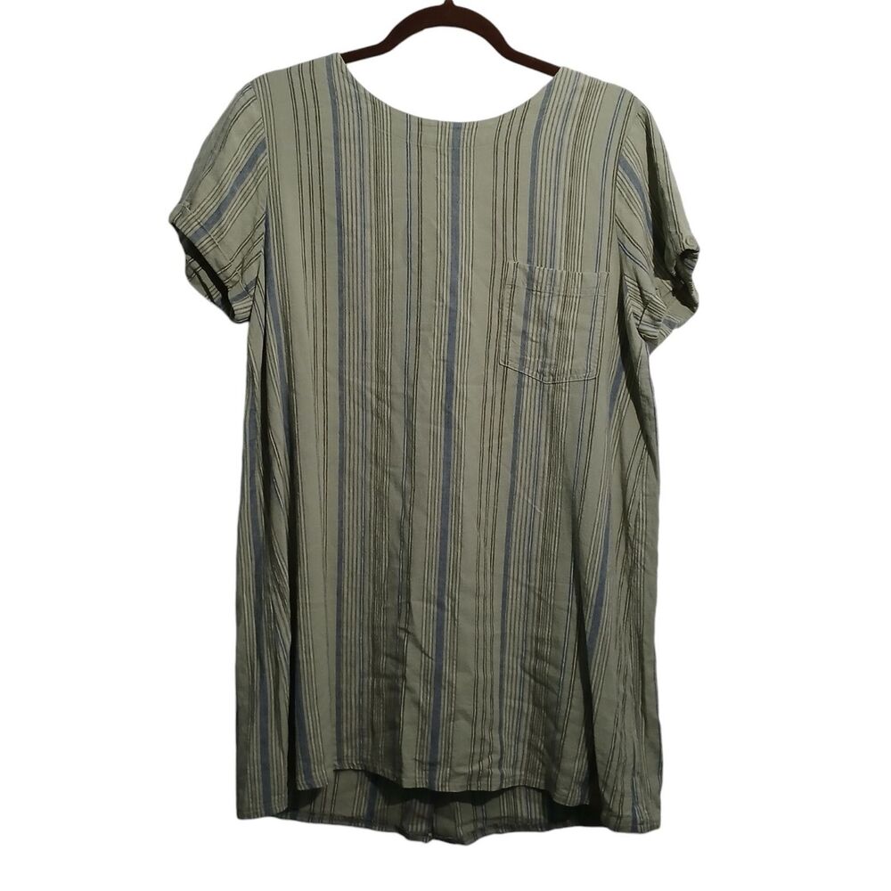 Cloth & Stone Shirt Dress Women M Linen Button Back Hi Low Green Striped